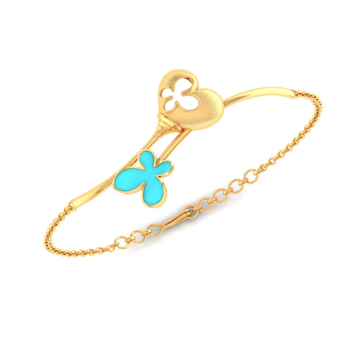 14k Gold Bracelet Adorned With A Butterfly And A Hollowed-out Butterfly Heart