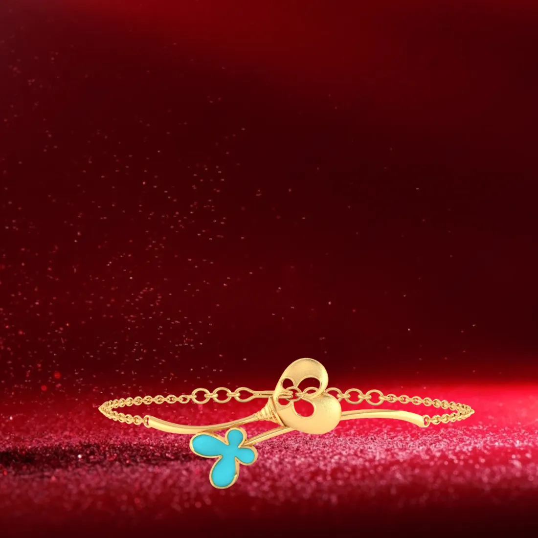 14k Gold Bracelet Adorned With A Butterfly And A Hollowed-out Butterfly Heart