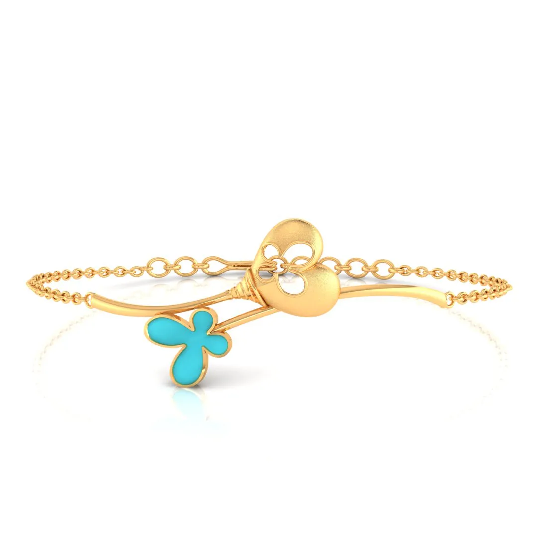 14k Gold Bracelet Adorned With A Butterfly And A Hollowed-out Butterfly Heart