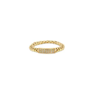14k Pavé Diamond ID Bar Small Curb Chain Ring