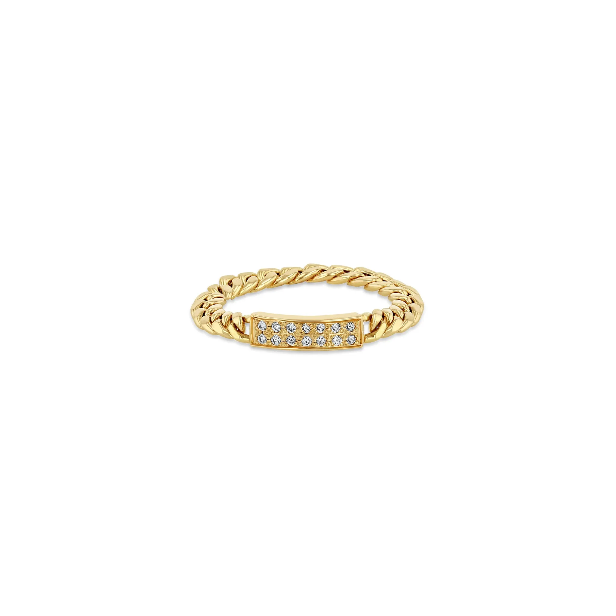 14k Pavé Diamond ID Bar Small Curb Chain Ring