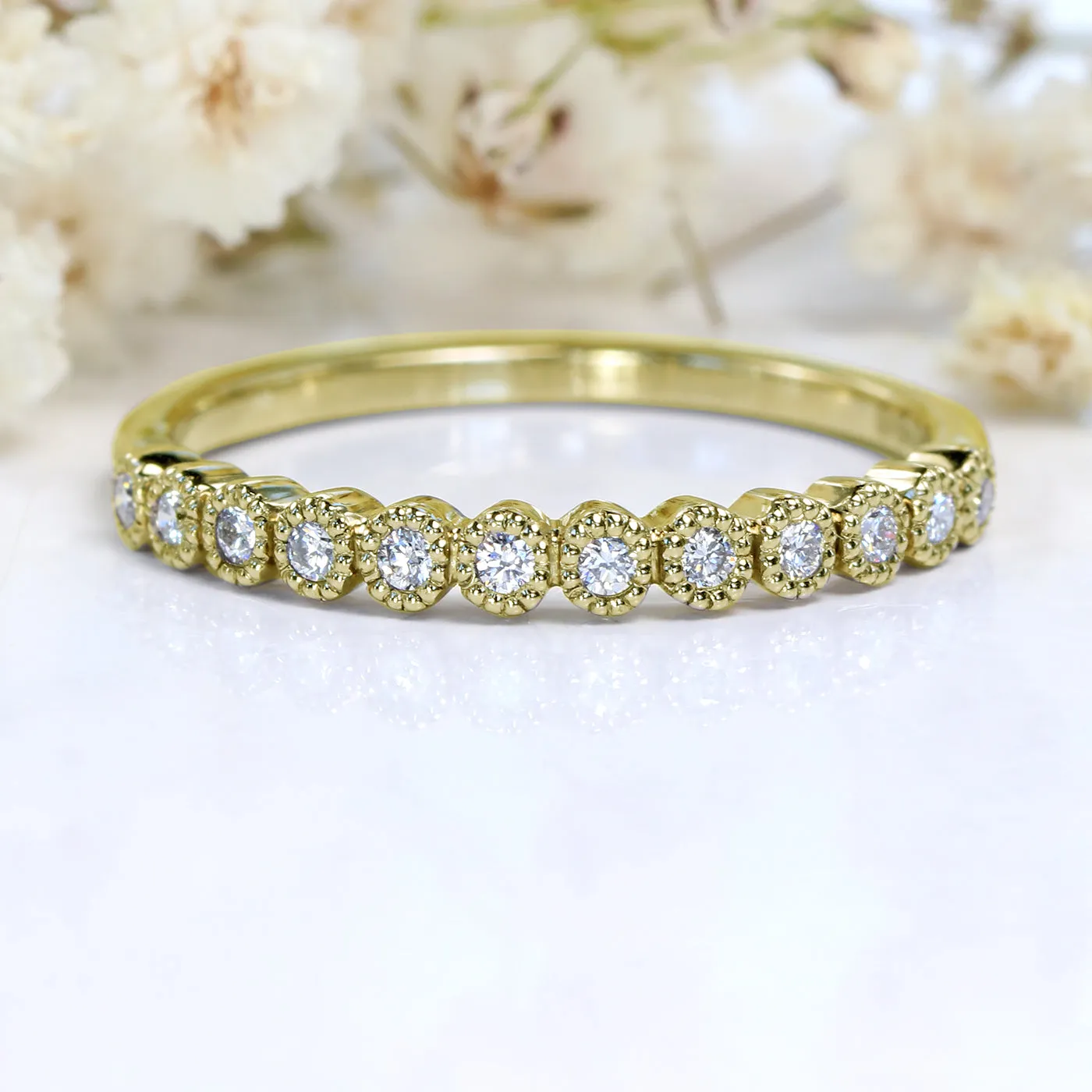 18ct Gold Milgrain Engraved Diamond Wedding Ring