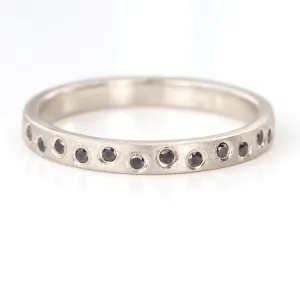 18ct White Gold Scattered Black Diamond Wedding Ring
