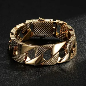 22mm Gold Snake Patterned Chaps Cuban Bracelet 8 Inch