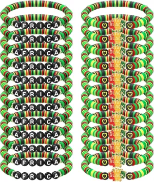 24 Pcs Juneteenth Clay Bracelets Adjustable African Beaded Bracelet African Vinyl Clay Beaded Bracelets Ethnic Tribal Letter Stay Black Live Jewelry Africa Map Heart for Party Favors