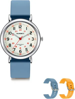 5ATM Waterproof Simple Unisex Analog Watch, Medical Professional Nurse Watch with Luminous Easy-Read Dial, Military Time, 24-Hour Second Hand, Silicone Band for Students, Fashion Women Men
