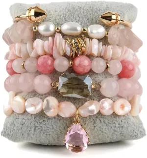 5PCS 6PCS Natural Boho Beaded Bracelets/Bangle for Women Men,Healing Turquoise Jasper Agate Crystal Gemstone Stone Chakra Multilayer Wrap Bohemian Handmade Jewelry Beads Stretch Bracelet Set