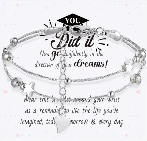 6 Sets 2025 Graduation Gift for Her Graduation Bracelet for Daughter Friends Granddaughter, Silver Bracelet with Incentive Card, Class of 2025 Graduate Gifts Adjustable Suitable Star Shaped