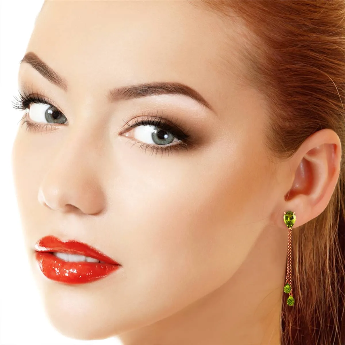 7.5 Carat 14K Solid Rose Gold Chain Drop Earrings Peridot