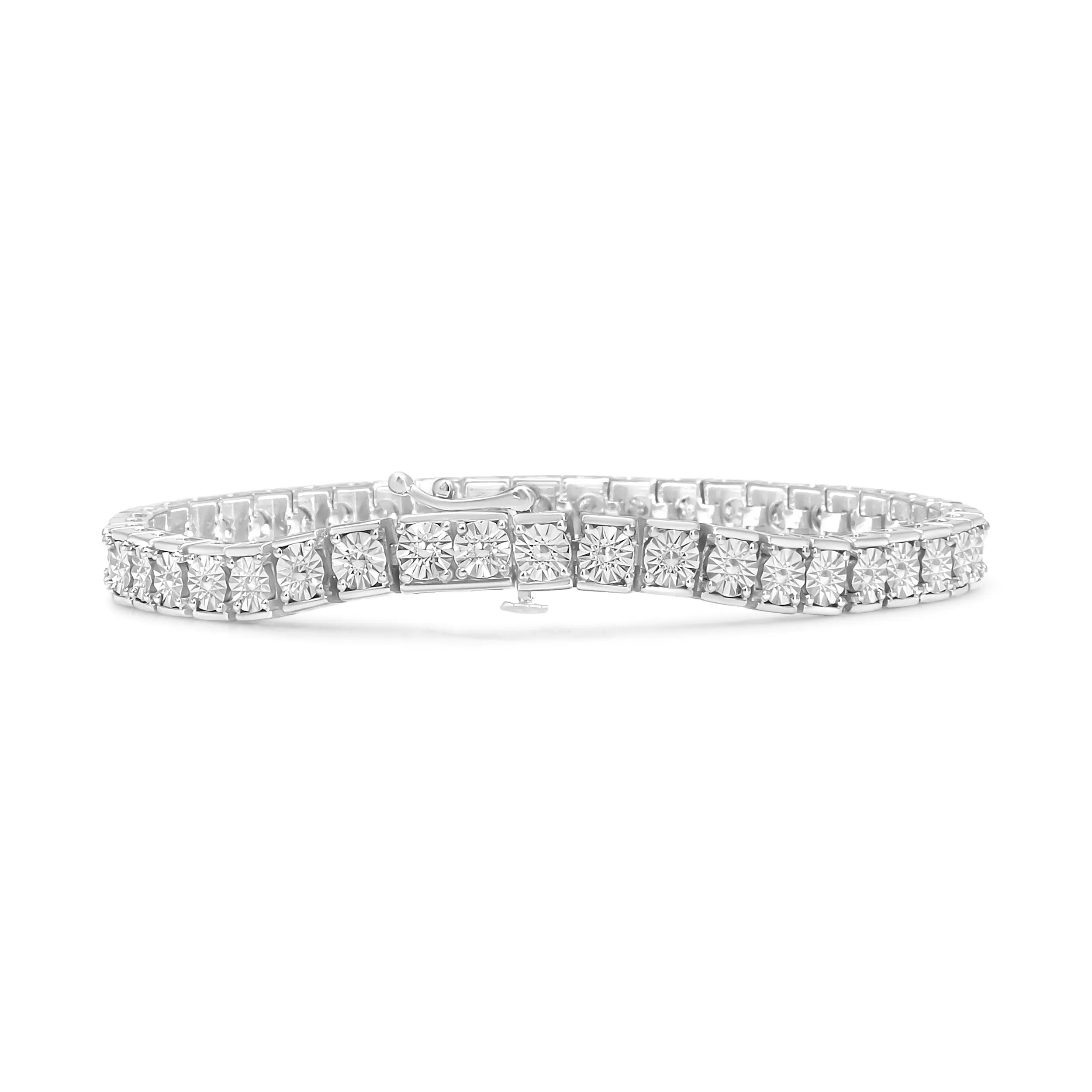.925 Sterling Silver 1/10 Cttw Miracle Set Diamond and Beaded Tennis Link Bracelet
