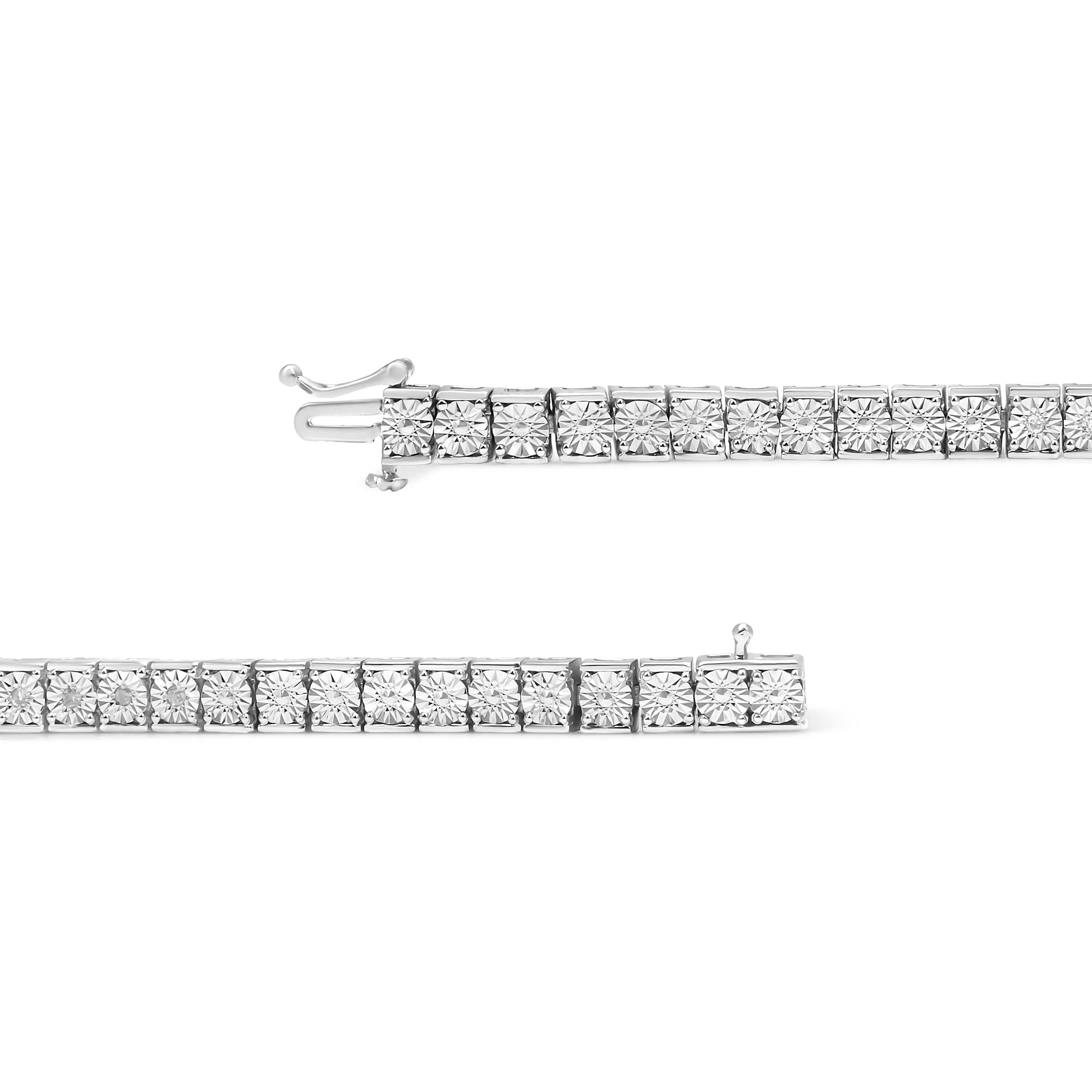 .925 Sterling Silver 1/10 Cttw Miracle Set Diamond and Beaded Tennis Link Bracelet