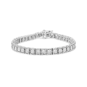 .925 Sterling Silver 1/10 Cttw Miracle Set Diamond and Beaded Tennis Link Bracelet