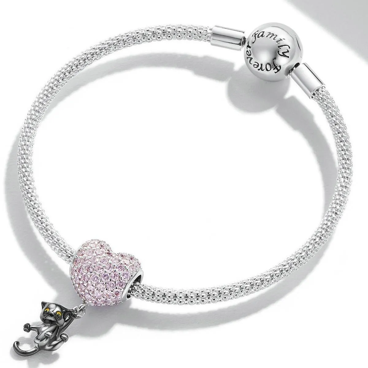 925 Sterling Silver Heart Cat Pendant For Diy Bracelets & Necklaces