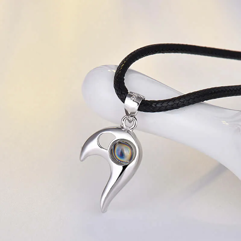 925 Sterling Silver Heart-Shaped Couples Photo Projection Necklaces