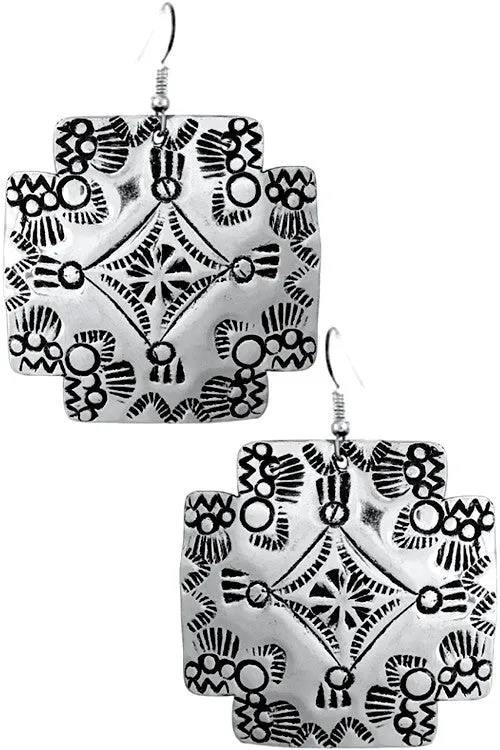 Allie WESTERN CONCHO AZTEC TEXTURED CROSS EARRING