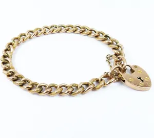 Antique Victorian 9ct Rose Gold Curb Bracelet With Heart Clasp