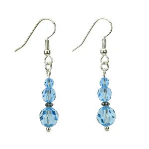 Aquamarine Three Bead March Birthstone Silver Earrings