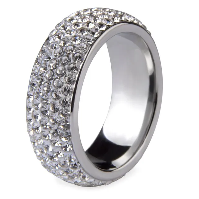Arc Stainless Steel Crystal Full Size Black & White  Unisex Ring