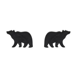 Bear Textured Resin Stud Earrings - Black