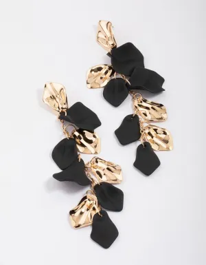 Black & Gold Petal Long Drop Earrings