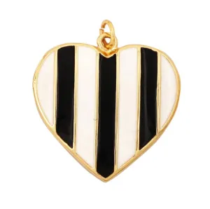 Black & White Stripe Heart Charm For Charm Necklace