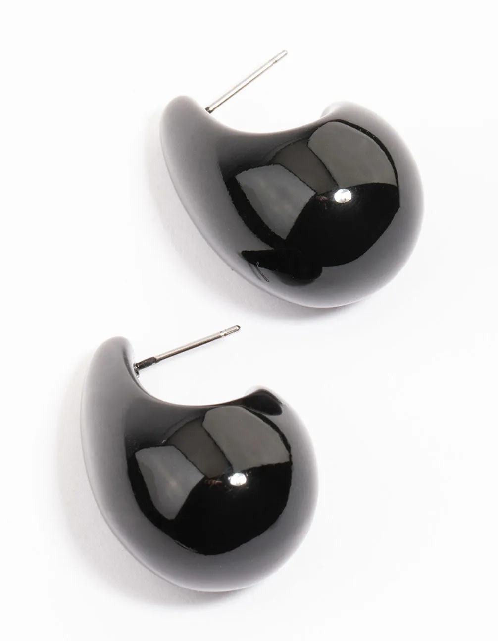 Black Midi Pear Hoop Earrings