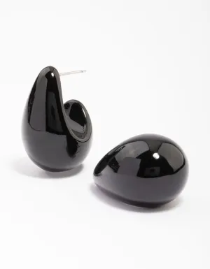 Black Midi Pear Hoop Earrings