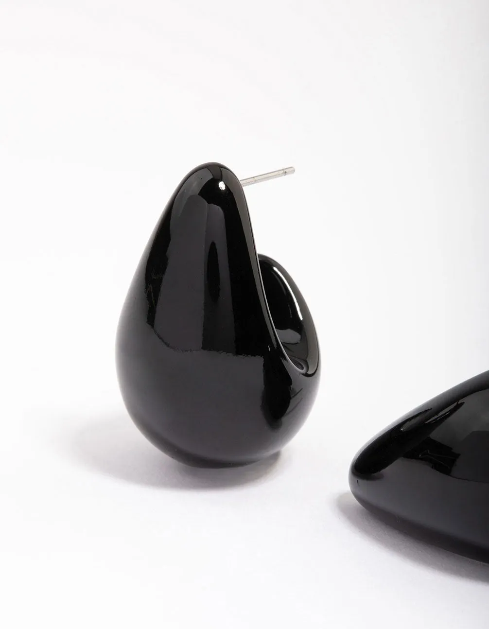 Black Midi Pear Hoop Earrings