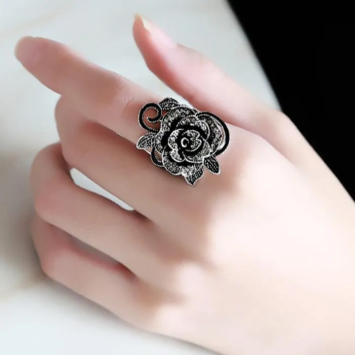 Black Rose Big Vintage Ring