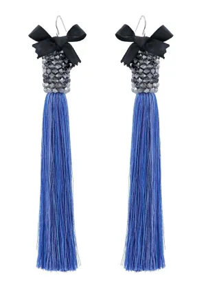 Blue Silk Tassel Earrings