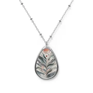 Boho pattern traditional marbling art Oval Necklace
