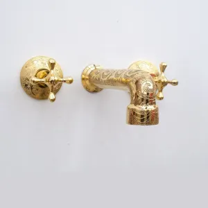Brass Bathroom Faucet - Antique Brass Wall Mount Faucet