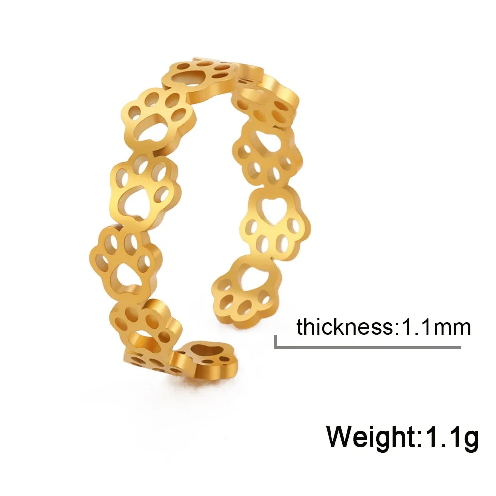 Cazador Trend Lovely Animal Paw Rings Bear Dog Cat Footprint Open Finger Rings for Women Stainless Steel Jewelry Birthday Gift