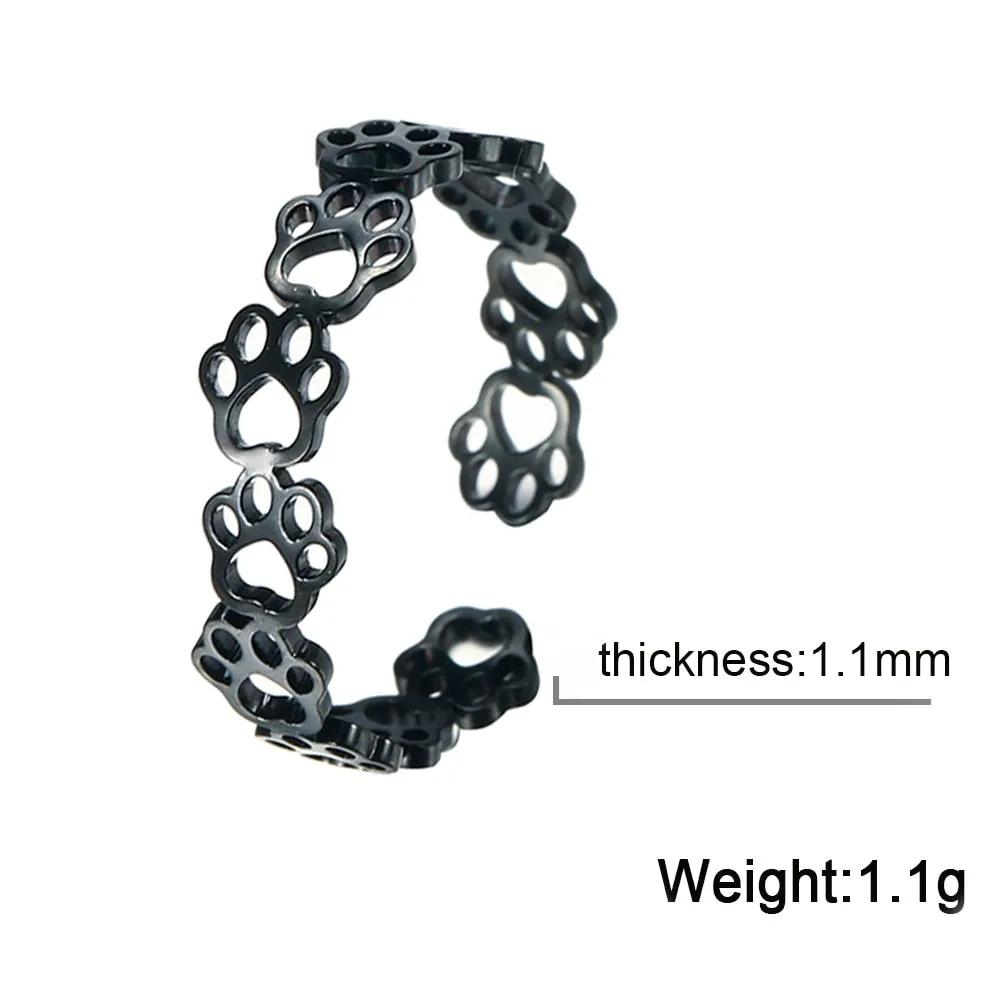 Cazador Trend Lovely Animal Paw Rings Bear Dog Cat Footprint Open Finger Rings for Women Stainless Steel Jewelry Birthday Gift