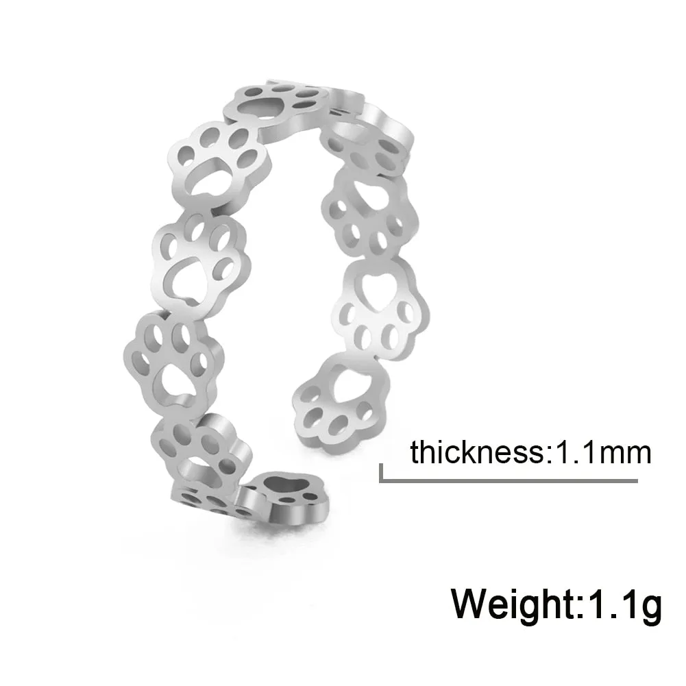 Cazador Trend Lovely Animal Paw Rings Bear Dog Cat Footprint Open Finger Rings for Women Stainless Steel Jewelry Birthday Gift
