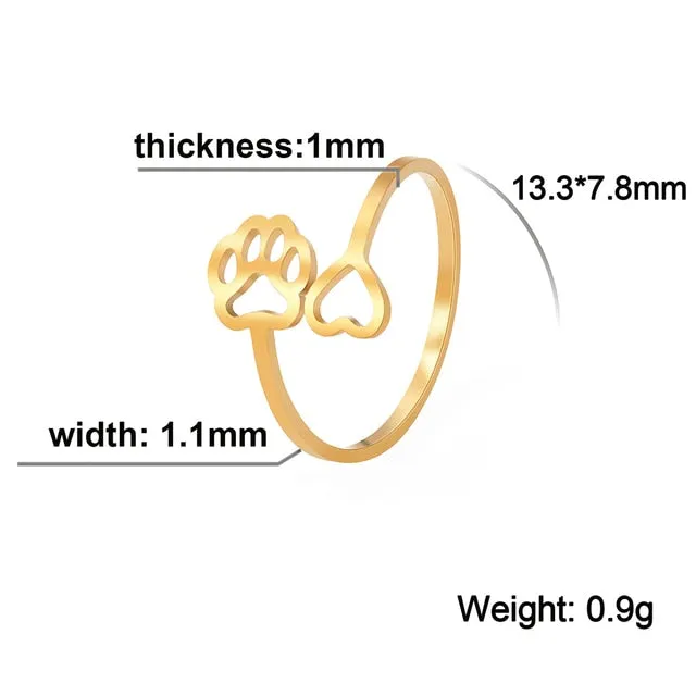 Cazador Trend Lovely Animal Paw Rings Bear Dog Cat Footprint Open Finger Rings for Women Stainless Steel Jewelry Birthday Gift