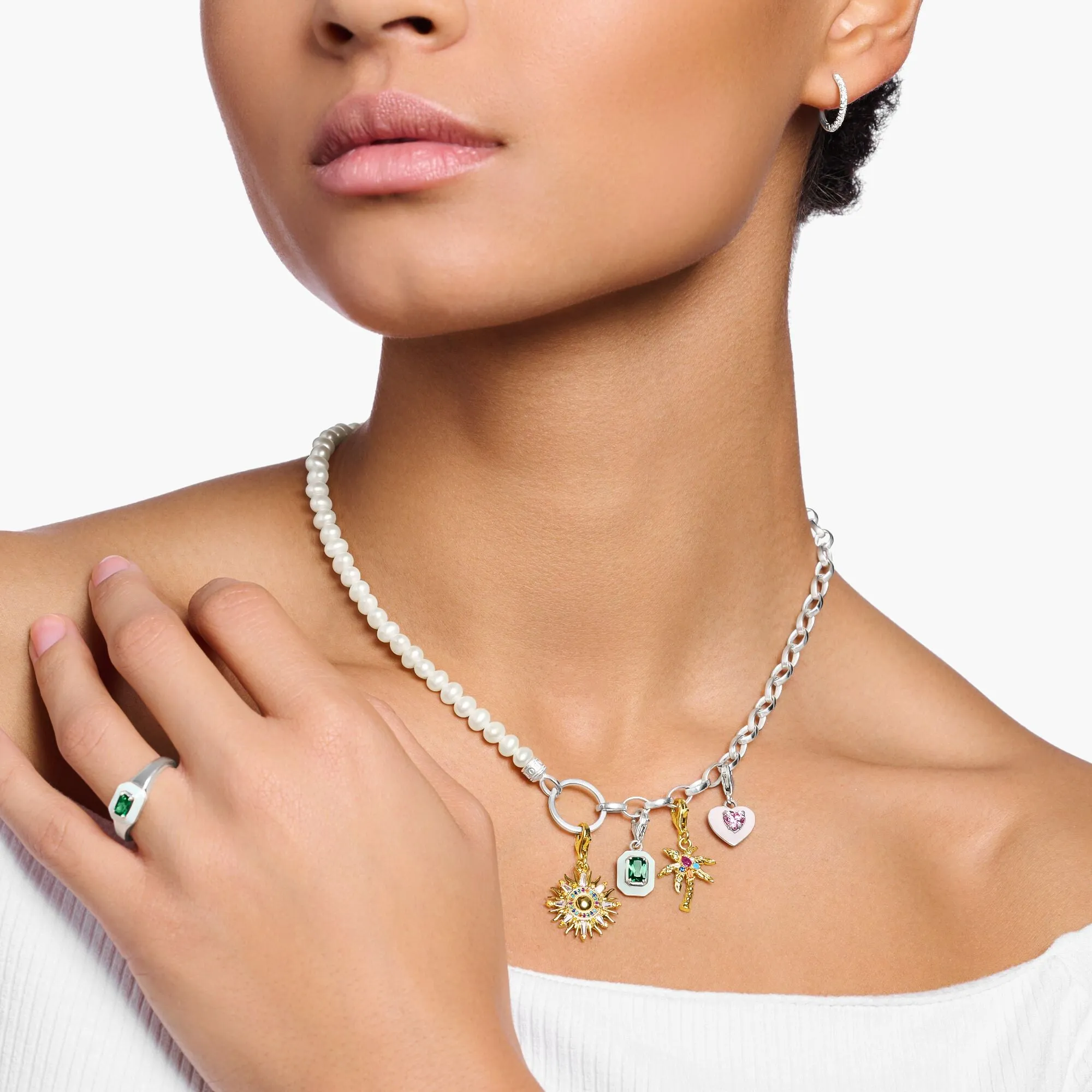 Charm Pendant Heart Pink Stones Silver | Thomas Sabo