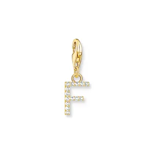 Charm pendant letter F with white stones gold plated