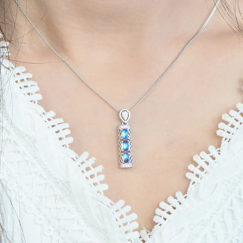 Charm Womens White Gold Plated Silver Moonstone Pendant Necklaces For Women