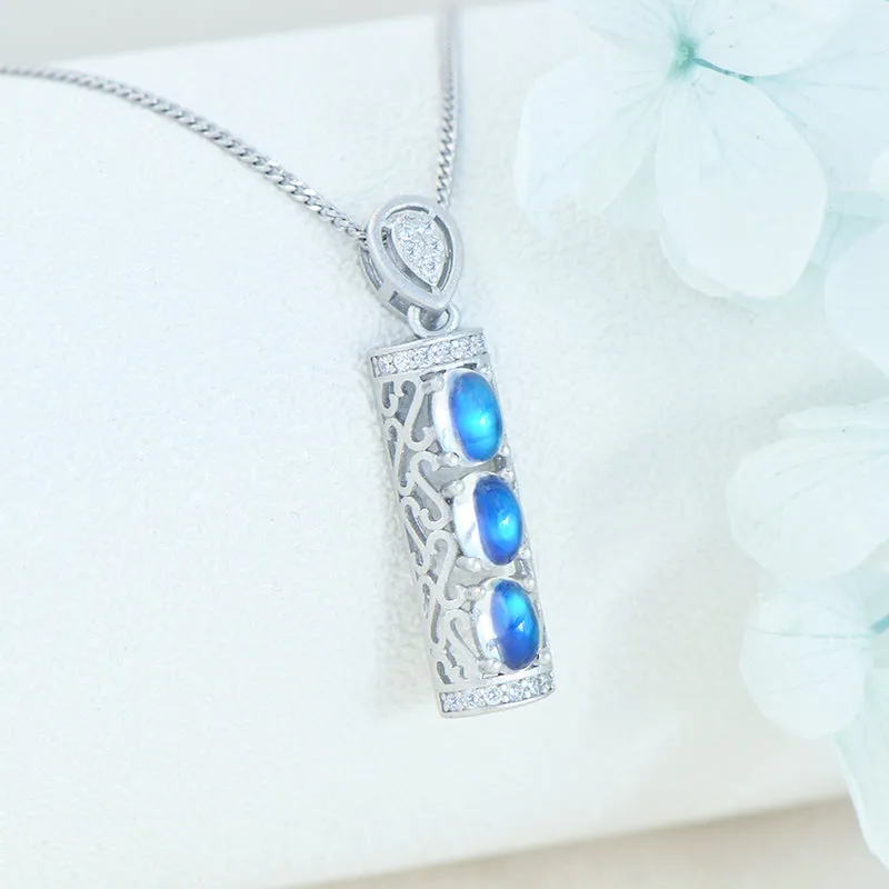 Charm Womens White Gold Plated Silver Moonstone Pendant Necklaces For Women