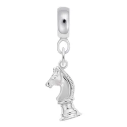 Chess Knight Charm Dangle Bead In Sterling Silver