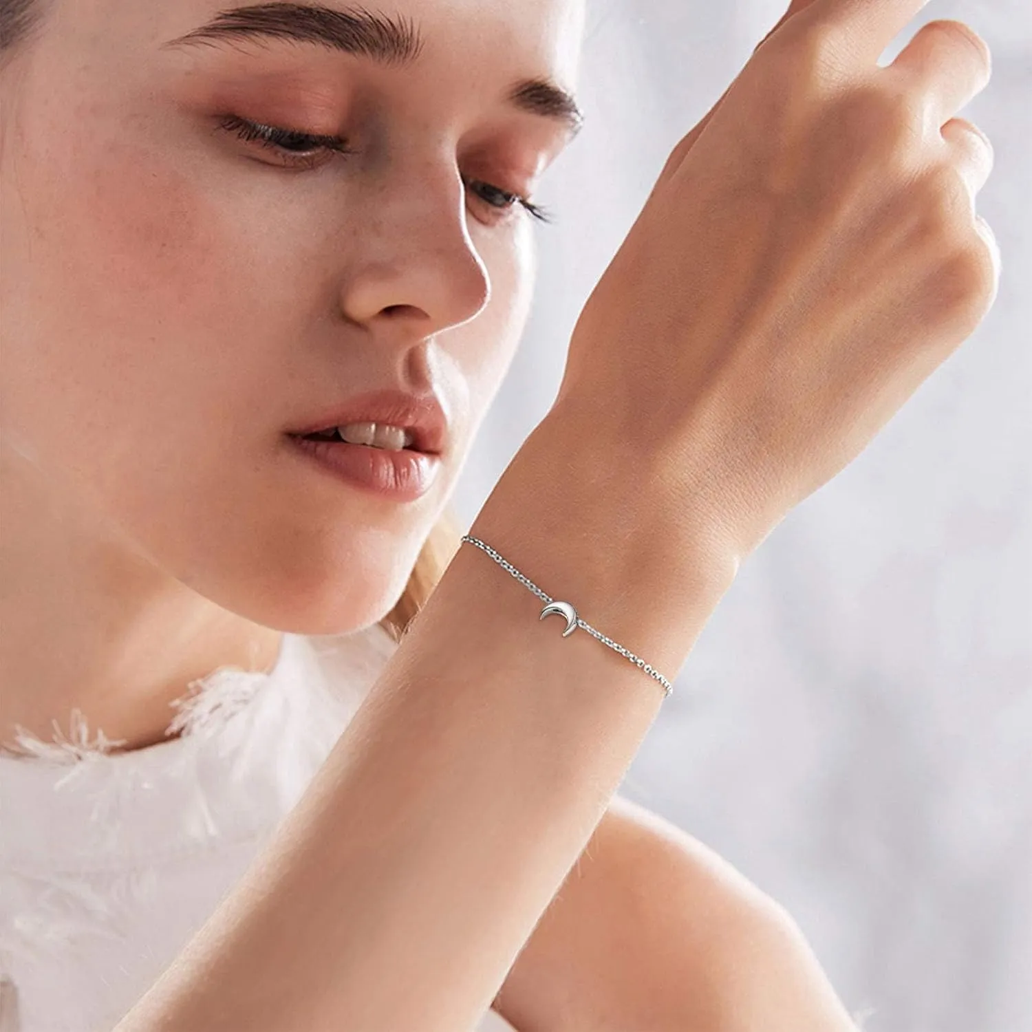 ChicSilver Personalized Tiny Heart/Star/Moon/Dot/Lotus Bracelet, Sterling Silver Dainty Link Chain Bracelet for Women Silver/Gold/Rose Gold(with Gift Box)