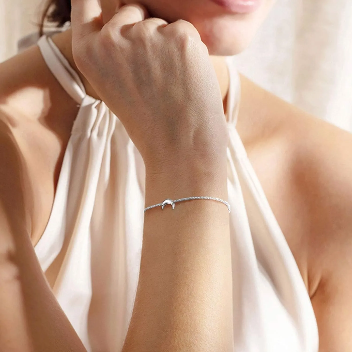 ChicSilver Personalized Tiny Heart/Star/Moon/Dot/Lotus Bracelet, Sterling Silver Dainty Link Chain Bracelet for Women Silver/Gold/Rose Gold(with Gift Box)
