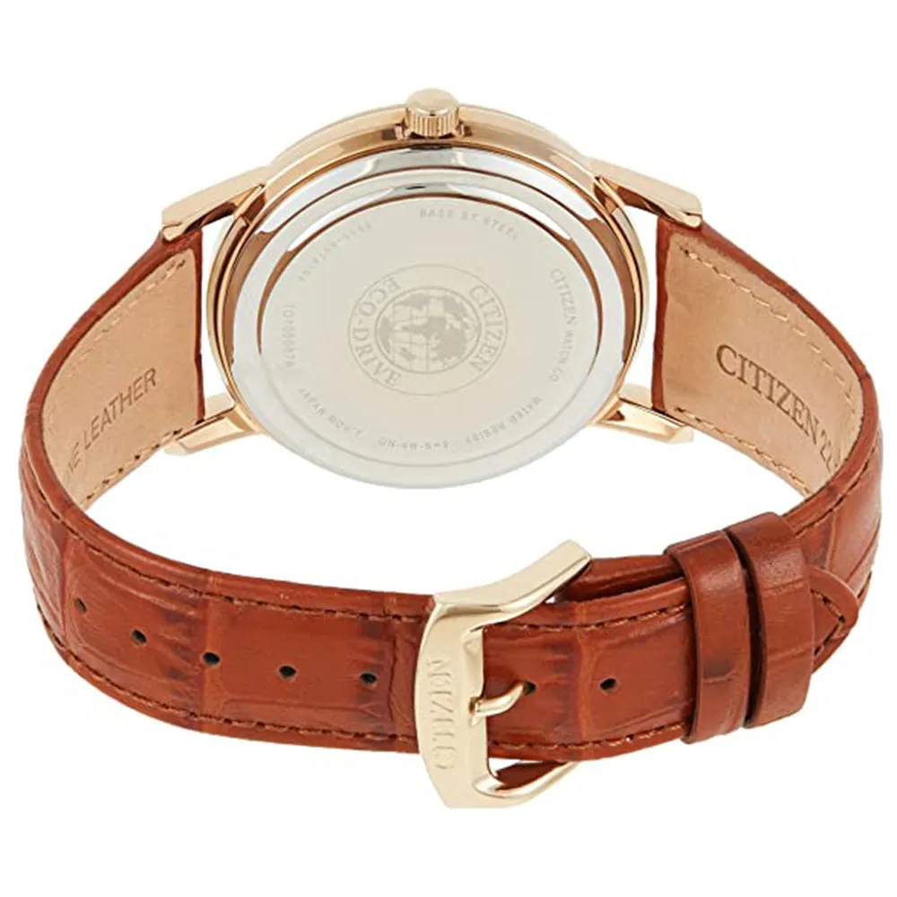 Citizen Mens Eco-Drive Black Dial Brown Leather Band Stainless Steel Wrist Watch - AO9003-08E