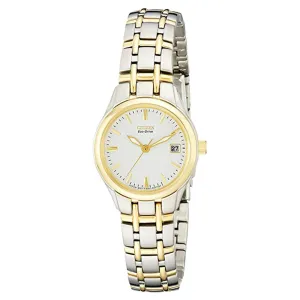 Citizen Womens Eco-Drive White Dial Silver Band Gold Stainless-Steel Sport Watch - EW1264-50A