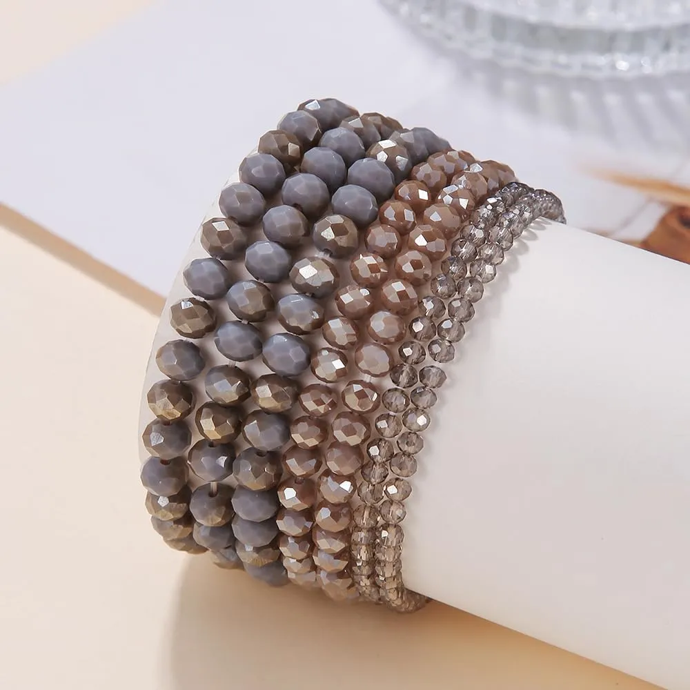 COLORFUL BLING Bohemian Stackable Bead Bracelets Set for Women Layered Multicolor Stretch Beaded Stacking Strand Wrap Bracelets Shiny Crystal Statement Jewelry