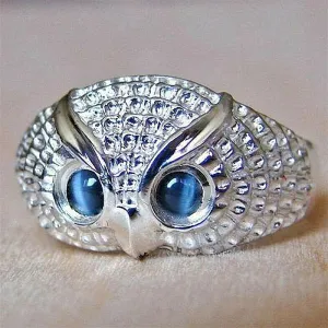 Cute Rhinestone Owl Ring Blue Eyes Simple Style Girl Woman Popular Ring Fashion Men Jewelry Gifts Adjustable