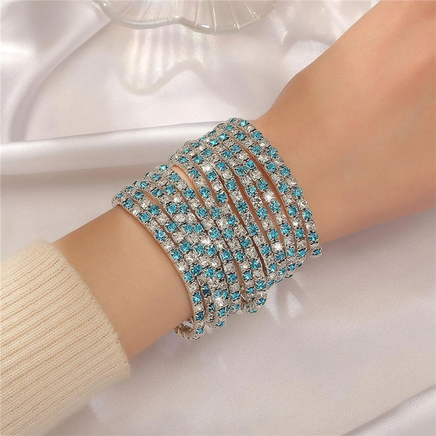 Dainty Layered Rhinestone Stretch Tennis Bracelet Set for Women