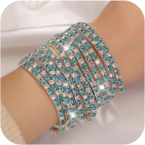 Dainty Layered Rhinestone Stretch Tennis Bracelet Set for Women