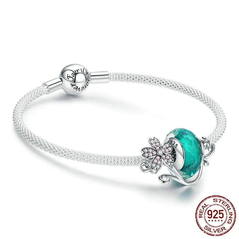 Daisy Flower Green Glass Beads Strand Charms Bracelet